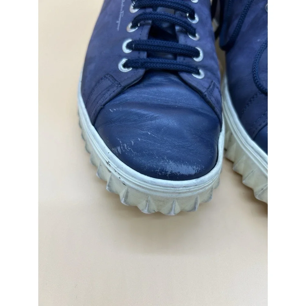 Salvatore Ferragamo Cube Mens 8.5 M Blue Suede Leather Sneakers Made Italy